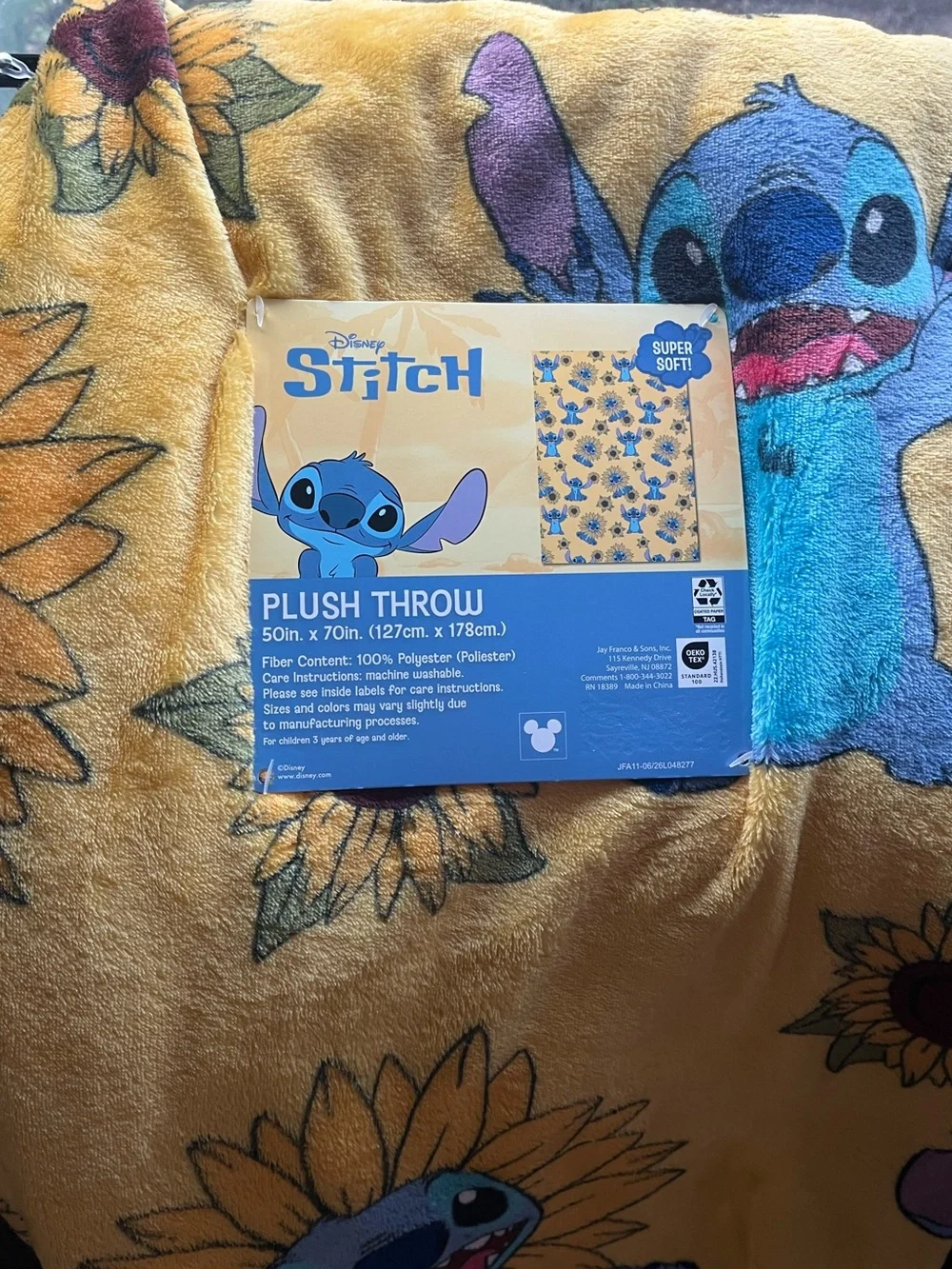 Disney Stitch with sunflowers plush throw blanket